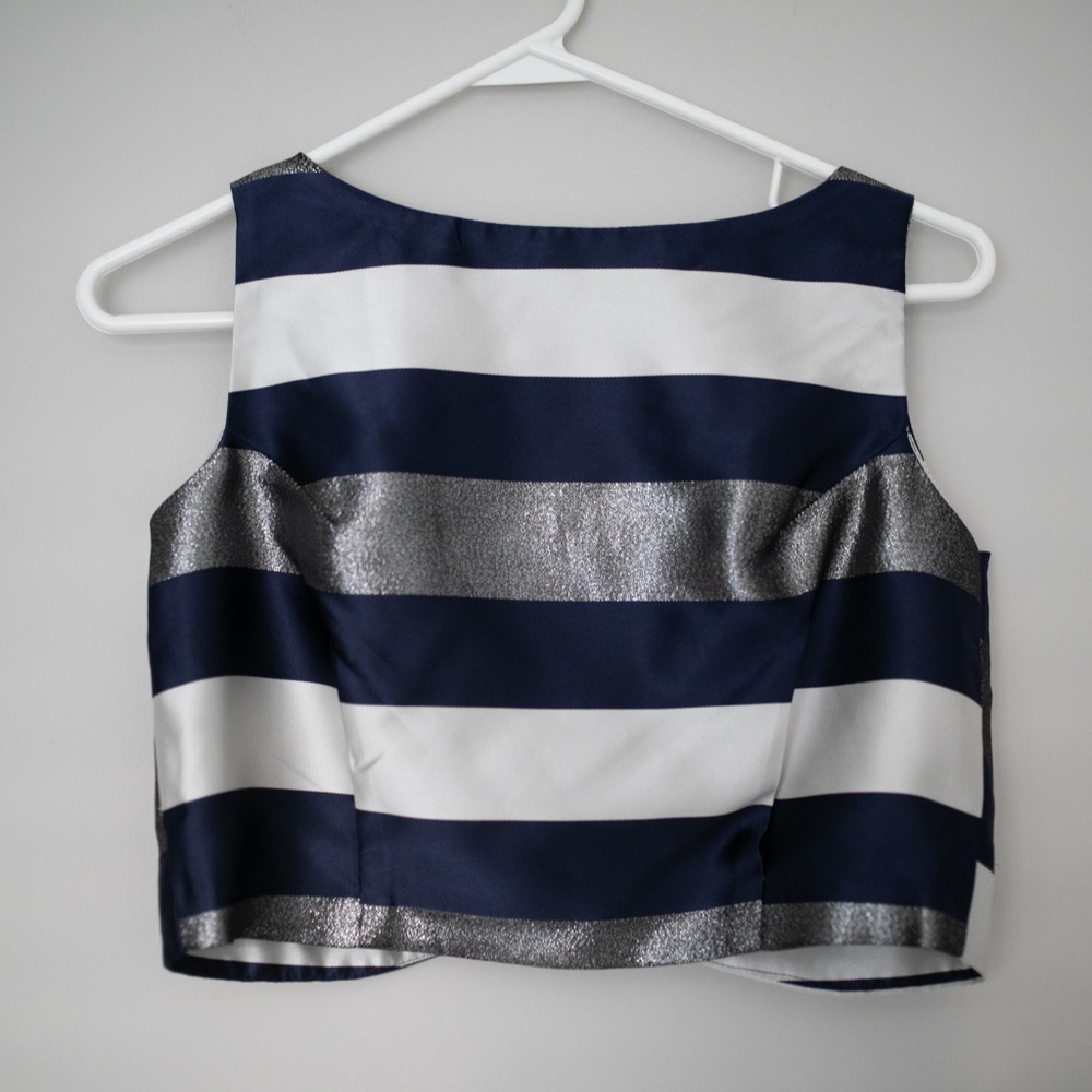 . Striped overlapped slit back crop top